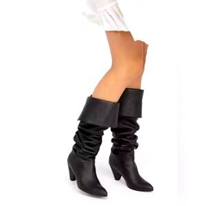 Free People Brandi Over-The-Knee Boots Black Leather Size 36 / US 6